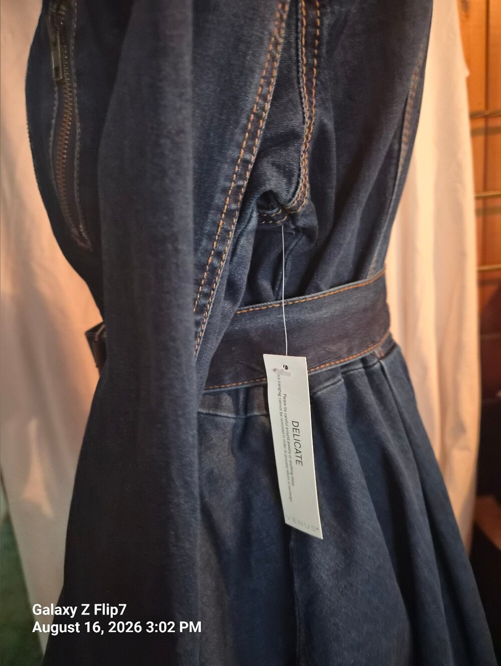 Venus Dark Blue Denim Peplum Zip-Belt Jacket Sz Large Nwt - Picture 4 of 9